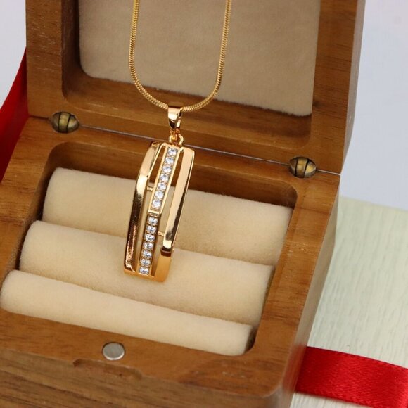 "Vertical Bar Rose Gold Pendant with Crystal Strip, XPPT1574 - Picture 8 of 13